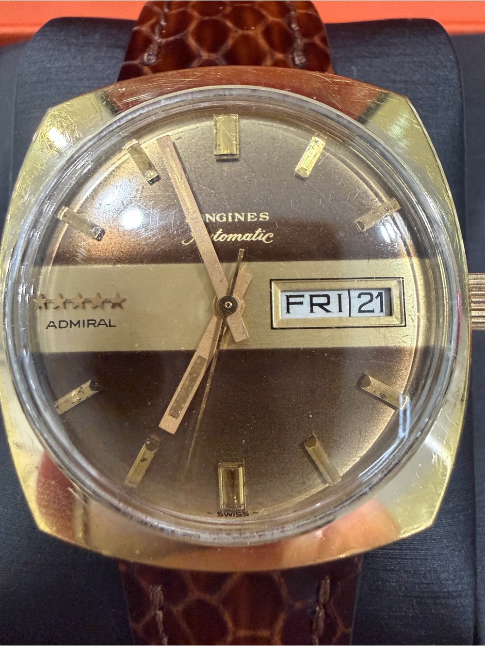 Longines Admiral Gold & Brown Automatic Day-Date Watch